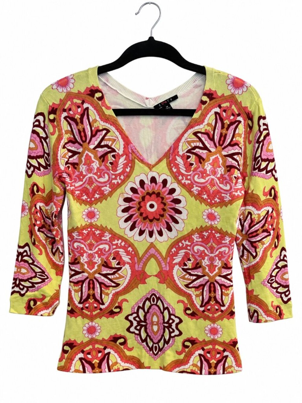 Cyrus Colorful Floral V-Neck Pullover Sweater Top Size Small